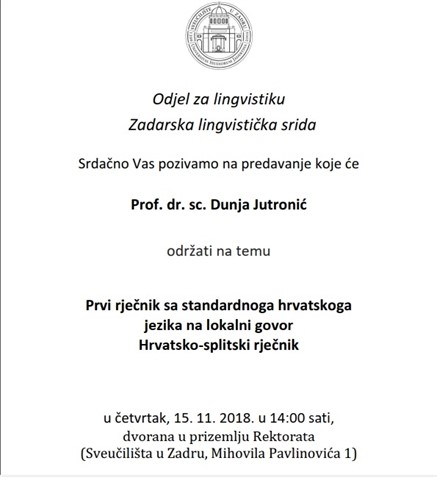 Lingvistička srida: predstavljanje rječnika prof. dr. sc. Dunje Jutronić